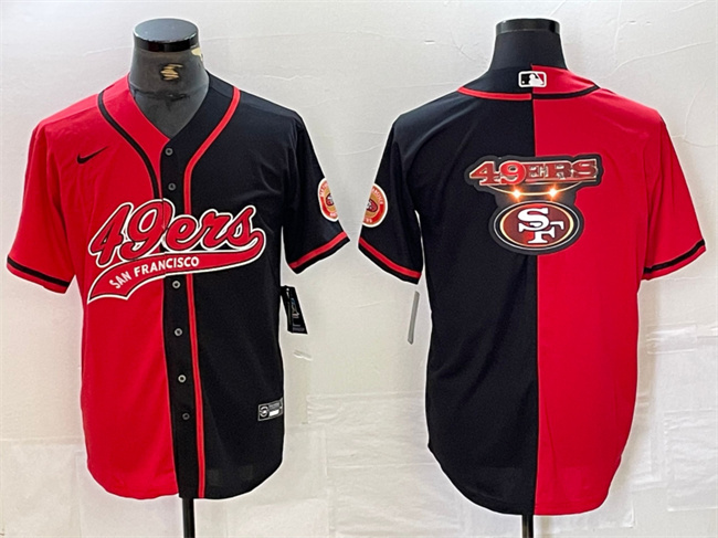 Men's San Francisco 49ers Red/Black Split Team Big Logo With Patch Cool Base Stitched Baseball Jersey